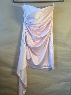 Draped Strapless Mini Dress in Light Pink Satin